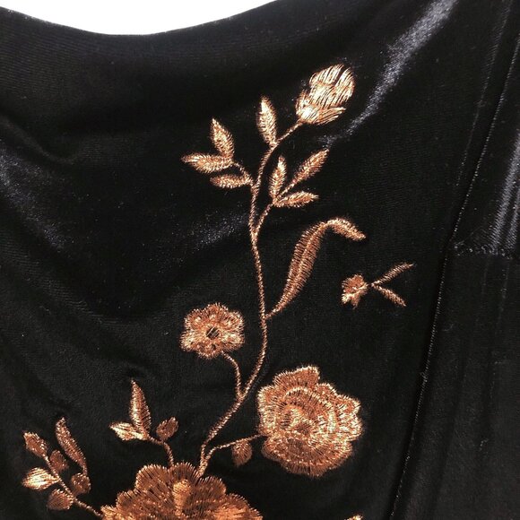 Arianna Black Velvet Copper Rose Embroidery Sleeveless Maxi Dress 14 - Picture 6 of 12